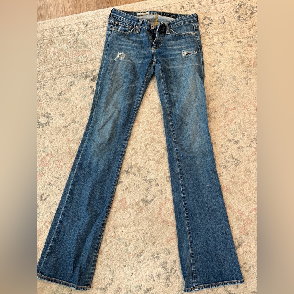 AG Adriano Goldschmied Blue Distressed Boot cut Jeans